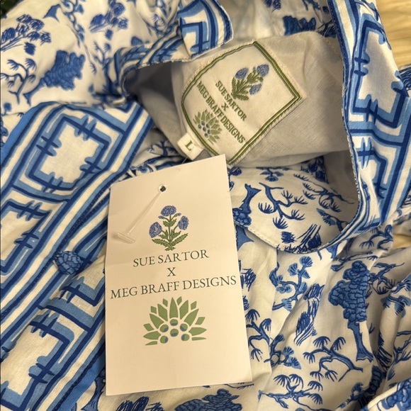 MEG BRAFF X SUE SARTOR MARRAKECH KAFTAN CERULEAN/NAVY NANKING - L - Picture 5 of 5